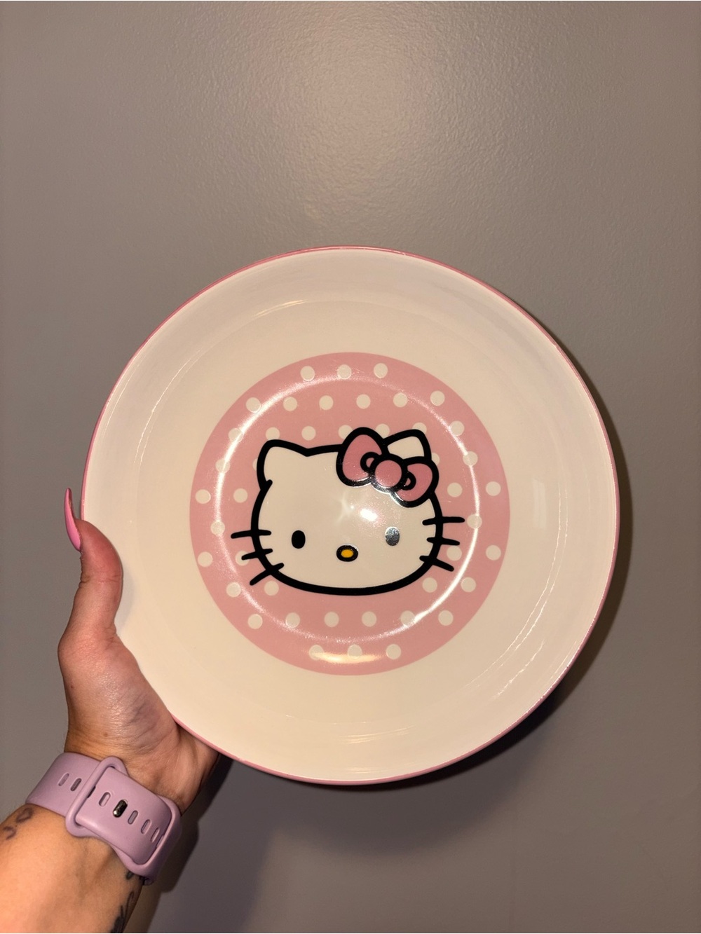 Hello Kitty Pink Polka Dot Ceramic Dinner Bowl